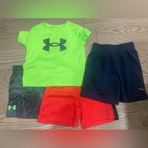 Under Armour Bright Green Tee and Red Shorts Set